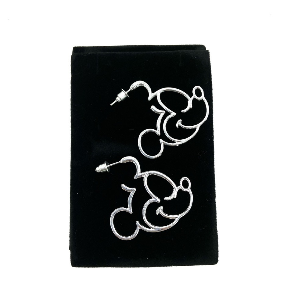 Silver Mickey Mouse Outline Studded Earrings
